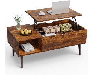 Lift Top Coffee Table, Low Coffee Table with Hidden Compartment and Storage Shelf, Rising Tabletop Tea Table Wood Coffee Tables for Living Room
