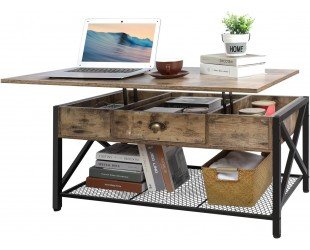 LUMAMU Rustic Lift Top Coffee Table with Storage, Rising and Lift up Wood Coffee Table, Lifting Storage Rising Dining Table for Living Room， Rustic Brown