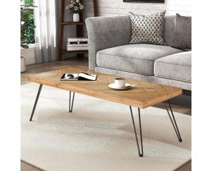 LUSPAZ Modern Wood Coffee Table, 1.9 "Thickness Coffee Table for Living Room Chevron Pattern & Metal Hairpin Legs