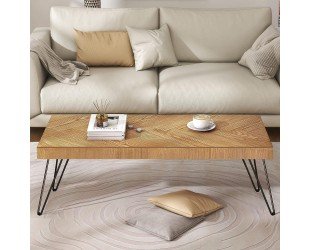 LUSPAZ Modern Wood Coffee Table, 2.7" Thicken Coffee Table for Living Room Chevron Pattern & Metal Hairpin Legs