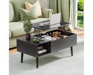 OLIXIS Modern Coffee Table Wooden Furniture with Lifting Tabletop, Storage Shelf and Hidden Compartment for Living Room Office, Black