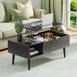 OLIXIS Modern Coffee Table Wooden Furniture with Lifting Tabletop, Storage Shelf and Hidden Compartment for Living Room Office, Black