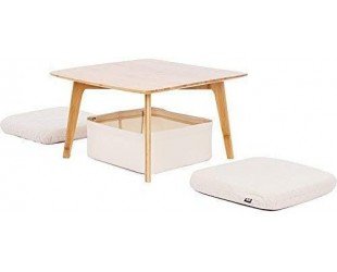 Small Coffee Table Square Tatami Table Storage Basket 2 Sponge Cushions Living Room Furniture