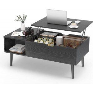 Sweetcrispy Coffee Table, Lift Top Coffee Tables for Living Room,Rising Tabletop Wood Dining Center Tables with Storage Shelf and Hidden Compartment (Black)