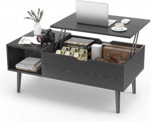 Sweetcrispy Coffee Table, Lift Top Coffee Tables for Living Room,Rising Tabletop Wood Dining Center Tables with Storage Shelf and Hidden Compartment (Black)