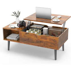 Sweetcrispy Coffee Table, Lift Top Coffee Tables for Living Room,Rising Tabletop Wood Dining Center Tables with Storage Shelf and Hidden Compartment