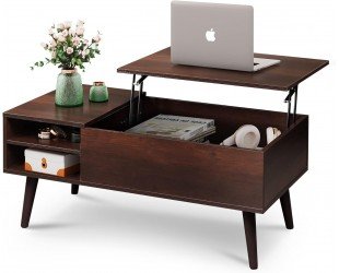 WLIVE Lift Top Coffee Table for Living Room,Small Coffee Table with Storage,Hidden Compartment and Adjustable Shelf,Mid Century Modern, Wood,Cherry,Espresso.