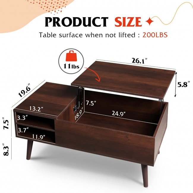 WLIVE Lift Top Coffee Table for Living Room,Small Coffee Table with Storage,Hidden Compartment and Adjustable Shelf,Mid Century Modern, Wood,Cherry,Espresso. WLIVE Lift Top Coffee Table for Living Room,Small Coffee Table with Storage,Hidden Compartment and Adjustable Shelf,Mid Century Modern, Wood,Cherry,Espresso.