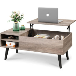 WLIVE Lift Top Coffee Table with Storage for Living Room,Small Hidden Compartment and Adjustable Shelf,Mid Century Modern ,Wood,Greige