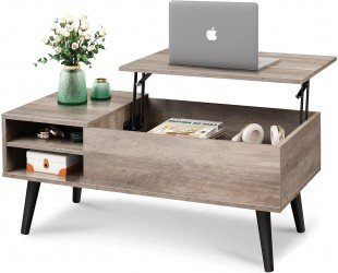 WLIVE Lift Top Coffee Table with Storage for Living Room,Small Hidden Compartment and Adjustable Shelf,Mid Century Modern ,Wood,Greige