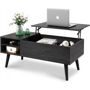 WLIVE Wood Lift Top Coffee Table with Hidden Compartment and Adjustable Storage Shelf, Lift Tabletop Dining Table for Home Living Room, Office, Charcoal Black