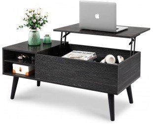WLIVE Wood Lift Top Coffee Table with Hidden Compartment and Adjustable Storage Shelf, Lift Tabletop Dining Table for Home Living Room, Office, Charcoal Black