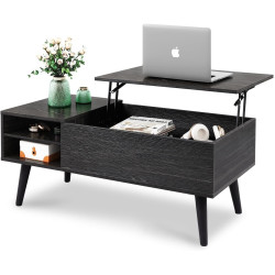 WLIVE Wood Lift Top Coffee Table with Hidden Compartment and Adjustable Storage Shelf, Lift Tabletop Dining Table for Home Living Room, Office, Charcoal Black