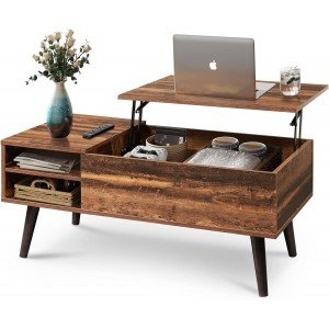 WLIVE Wood Lift Top Coffee Table with Hidden Compartment and Adjustable Storage Shelf, Lift Tabletop Dining Table for Home Living Room, Office, Rustic Oak