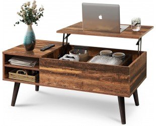 WLIVE Wood Lift Top Coffee Table with Hidden Compartment and Adjustable Storage Shelf, Lift Tabletop Dining Table for Home Living Room, Office, Rustic Oak