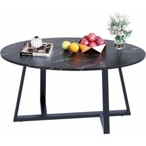 Wolawu Oval Faux Black Marble Coffee Table Wooden Gold Elliptic Modern Side End Table for Coffee Dinning Living Room Kitchen, Small Stand Modern Design Home Furniture Black Table for Couch