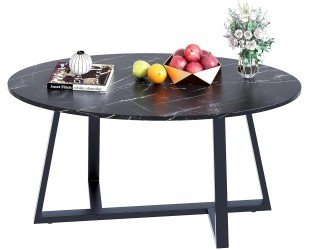Wolawu Oval Faux Black Marble Coffee Table Wooden Gold Elliptic Modern Side End Table for Coffee Dinning Living Room Kitchen, Small Stand Modern Design Home Furniture Black Table for Couch