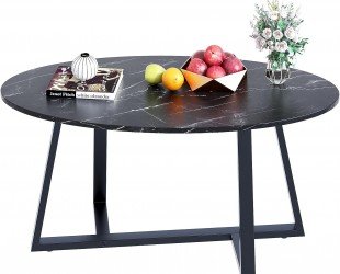 Wolawu Oval Faux Black Marble Coffee Table Wooden Gold Elliptic Modern Side End Table for Coffee Dinning Living Room Kitchen, Small Stand Modern Design Home Furniture Black Table for Couch