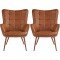 Yaheetech Accent Chair, PU Leather Vintage Armchairs, Mid Century High Back Sofa Chairs, Desk Chair with Arms Solid Wood Legs for Home Office/Living Room/Bedroom Brown, Set of 2