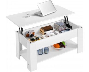 Yaheetech Lift Top Coffee Table w/Hidden Storage Compartment and Storage Shelf - Lift Tabletop for Living Room Reception Room, White