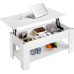 Yaheetech Lift Top Coffee Table w/Hidden Storage Compartment and Storage Shelf - Lift Tabletop for Living Room Reception Room, White