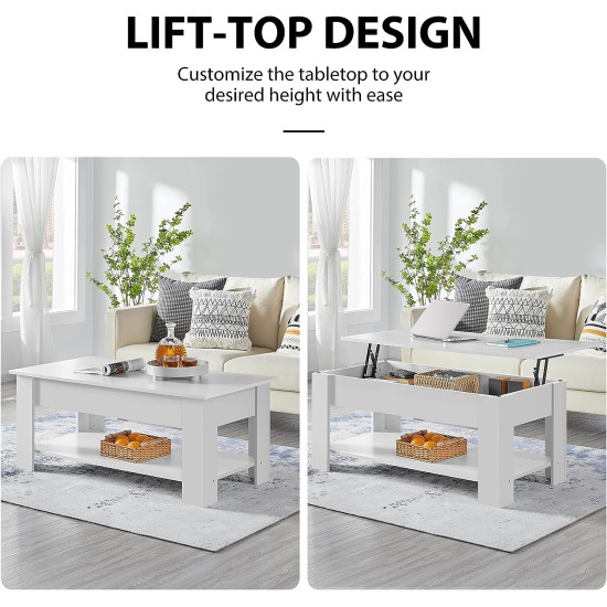 Yaheetech Lift Top Coffee Table with Hidden Compartment and Storage Shelf, Rising Tabletop Dining Table for Living Room Reception Room, 38.6in L, Grey