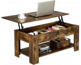 Yaheetech Lift Top Coffee Table with Hidden Compartment and Storage Shelf, Rising Tabletop Dining Table for Living Room Reception Room, 38.6in L, Rustic Brown