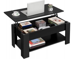 Yaheetech Wooden Coffee Table, Lift Top Coffee Table with Large Hidden Storage Shelf, Lift Tabletop Dining Table for Living Room, Home Small Space, 38.6in, Black