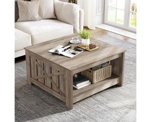 YITAHOME Coffee Table with Storage for Living Room Farmhouse Wood Coffee Table,Rustic Square Coffee Table for Living Meeting Room, Rustic Grey