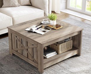 YITAHOME Coffee Table with Storage for Living Room Farmhouse Wood Coffee Table,Rustic Square Coffee Table for Living Meeting Room, Rustic Grey