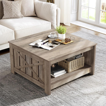 YITAHOME Coffee Table with Storage for Living Room Farmhouse Wood Coffee Table,Rustic Square Coffee Table for Living Meeting Room, Rustic Grey