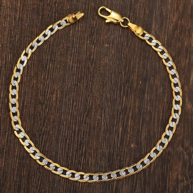  Men's Necklace Bracelet Set 4mm Flat Hammered Curb CubanGold Color Mix Silver Color for Women Men Jewelry Set GN64A