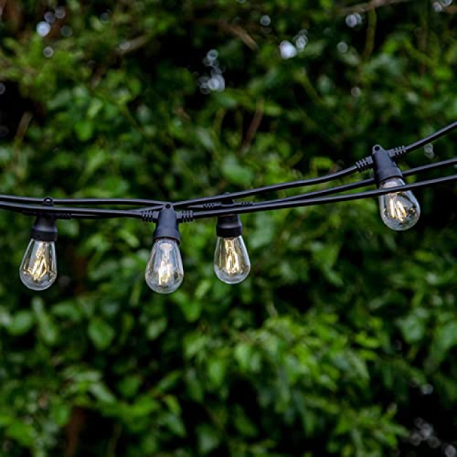 Brightech Ambience Pro Solar Powered Outdoor String Lights, Commercial Grade Waterproof,Shatterproof Patio Lights, 27 Ft Edison Bulbs, 1W LED, Soft White Light