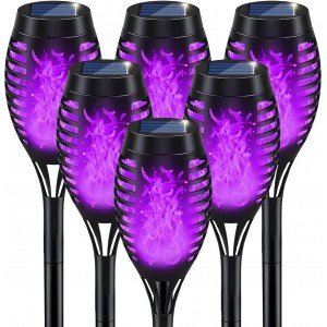 Halloween Decorations Outdoor, Halloween Lights Outdoor for Halloween Decor, Purple Flickering Flame Solar Torch Lights for Outside Halloween Decorations, Solar Halloween Lights for Yard Pathway Lawn
