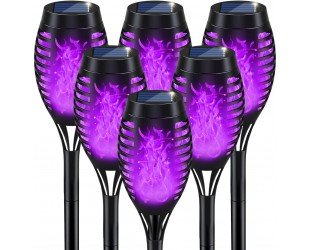 Halloween Decorations Outdoor, Halloween Lights Outdoor for Halloween Decor, Purple Flickering Flame Solar Torch Lights for Outside Halloween Decorations, Solar Halloween Lights for Yard Pathway Lawn