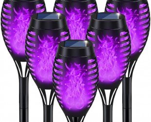 Halloween Decorations Outdoor, Halloween Lights Outdoor for Halloween Decor, Purple Flickering Flame Solar Torch Lights for Outside Halloween Decorations, Solar Halloween Lights for Yard Pathway Lawn