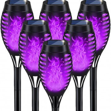 Halloween Decorations Outdoor, Halloween Lights Outdoor for Halloween Decor, Purple Flickering Flame Solar Torch Lights for Outside Halloween Decorations, Solar Halloween Lights for Yard Pathway Lawn