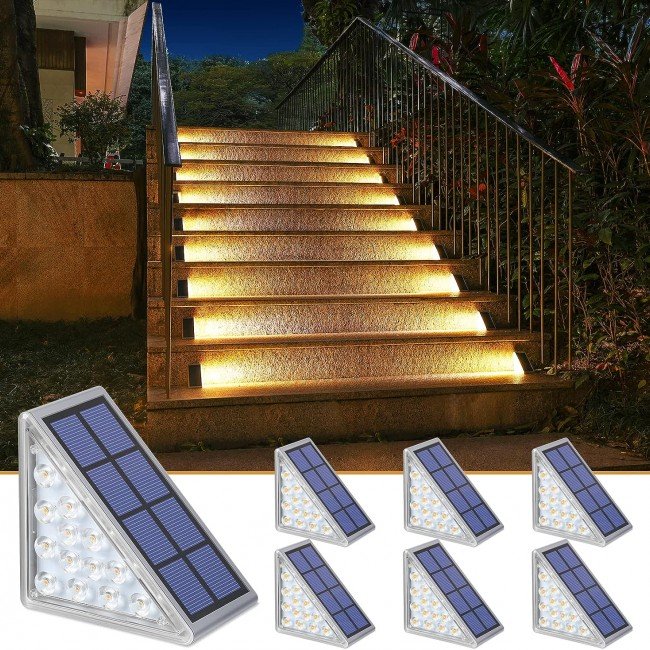 NIORSUN Solar Outdoor Step Lights Warm White Triangle IP67 Waterproof Auto on Off Decoration Deck Lights for Patio Yard, Driveway, Porch, Front Door, Sidewalk, 6 Pack