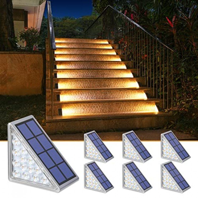 NIORSUN Solar Outdoor Step Lights Warm White Triangle IP67 Waterproof Auto on Off Decoration Deck Lights for Patio Yard, Driveway, Porch, Front Door, Sidewalk, 6 Pack NIORSUN Solar Outdoor Step Lights Warm White Triangle IP67 Waterproof Auto on Off Decoration Deck Lights for Patio Yard, Driveway, Porch, Front Door, Sidewalk, 6 Pack