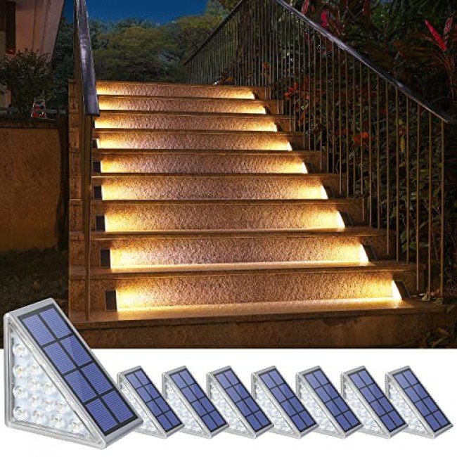 NIORSUN Solar Outdoor Step Lights Warm White Triangle IP67 Waterproof Auto on Off Decoration Deck Lights for Patio Yard, Driveway, Porch, Front Door, Sidewalk, 6 Pack