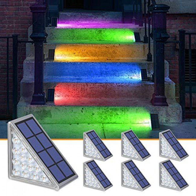 NIORSUN Solar Outdoor Step Lights Warm White Triangle IP67 Waterproof Auto on Off Decoration Deck Lights for Patio Yard, Driveway, Porch, Front Door, Sidewalk, 6 Pack