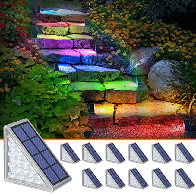 NIORSUN Solar Outdoor Step Lights Warm White Triangle IP67 Waterproof Auto on Off Decoration Deck Lights for Patio Yard, Driveway, Porch, Front Door, Sidewalk, 6 Pack
