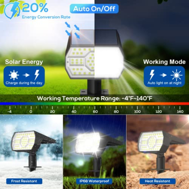 NYMPHY Solar Lights Outdoor Waterproof IP68, 56 LED 3 Lighting Modes Solar Powered Garden Yard Spot Solar Lights for Outside Landscape- 4 Pack (Cool White)