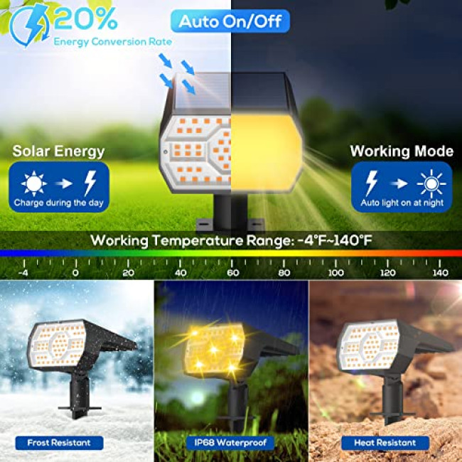 NYMPHY Solar Lights Outdoor Waterproof IP68, 56 LED 3 Lighting Modes Solar Powered Garden Yard Spot Solar Lights for Outside Landscape- 4 Pack (Cool White)