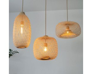 Bamboo Pendant Light Handwoven Lamp Shade Hanging Fishing Trap Basket Flexible Natural Wood Swag Rope Wedding Restaurant Event Lighting - Letsgosale.com