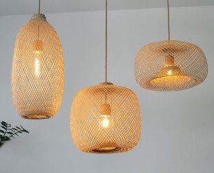 Bamboo Pendant Light Handwoven Lamp Shade Hanging Fishing Trap Basket Flexible Natural Wood Swag Rope Wedding Restaurant Event Lighting - Letsgosale.com