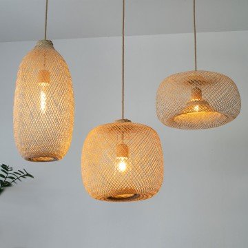 Bamboo Pendant Light Handwoven Lamp Shade Hanging Fishing Trap Basket Flexible Natural Wood Swag Rope Wedding Restaurant Event Lighting - Letsgosale.com