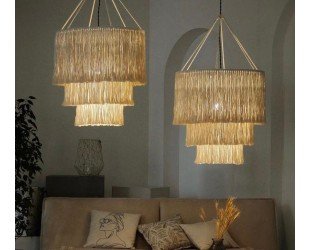 Boho Light, Fringe Chandelier, Macrame Chandelier, Bohemian Lampshade, Tassel Lighting, Fringe Pendant Light, Nursery Lampshade, Boho Decor - Letsgosale.com