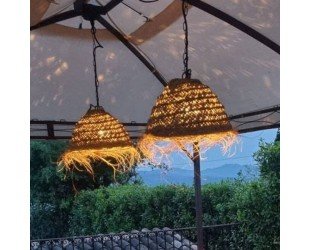 Boho Suspension in Natural Fiber Handmade Light Suspension Doum Ball Suspension in Esparto With Fringes Halfa Fiber Suspension - Letsgosale.com