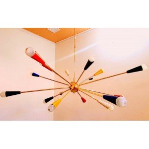 Mid Century Design 16 Multicolored Arms Sputnik Chandelier Handcrafted Brass Ceiling Light - Letsgosale.com